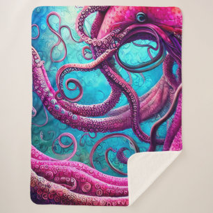 Cobertor Sherpa Octopus Rosa Kraken Tentacle