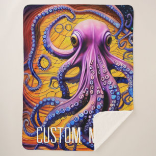 Cobertor Sherpa Octopus Whimsical com Nome Personalizado