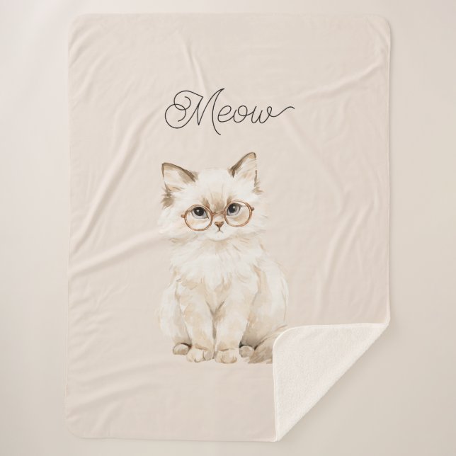 Cobertor Sherpa Óculos de Gato Branco Creme (Frente)