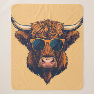 Cobertor Sherpa Óculos de Sol Vaca das Terras Altas Funky Escocês 