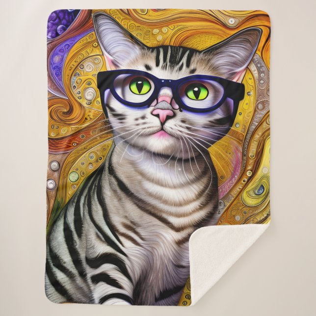 Cobertor Sherpa Óculos de Visto de Gatos Inteligentes (Frente)