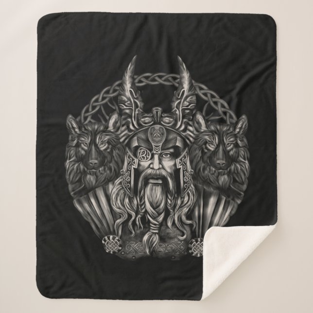 Cobertor Sherpa Odin e seus lobos Geri e Freki (Frente)