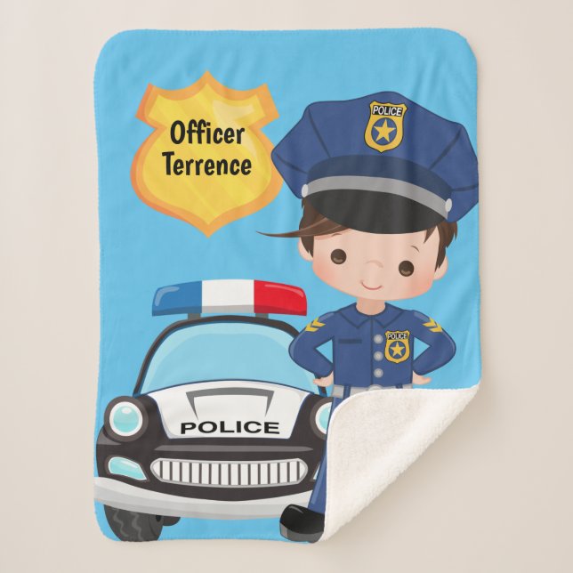 Cobertor Sherpa Oficial de Polícia de Meninos Personalizados Sherp (Frente)