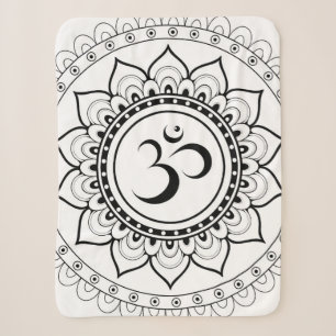 Cobertor Sherpa Ohm Mandala Om Mandala Branco e Preto