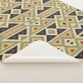 Cobertor Sherpa Oliveira Verde Ochre Yellow Tribal Ikat Art