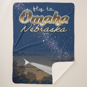 Cobertor Sherpa Omaha, poster de viagens de voo vintage de Nebrask