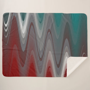 Cobertor Sherpa Ondas cinzas em azul-verde burgundy