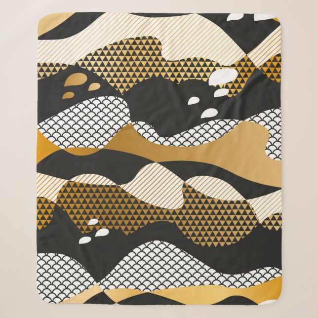 Cobertor Sherpa Ondas de abstrato com textura geométrica em ouro m (Frente)