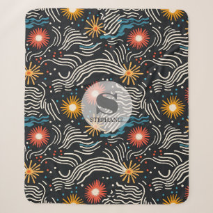 Cobertor Sherpa Ondas Florais de Abstrato vibrantes em preto