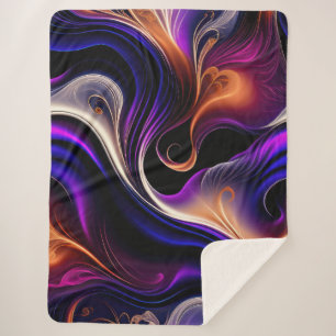 Cobertor Sherpa Ondas Ígneas - Roxo, Laranja e Dourado Abstrato Ou