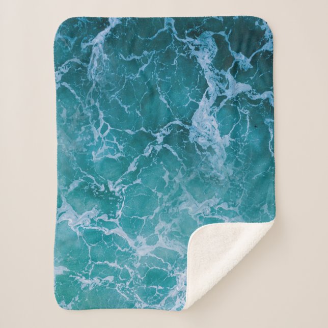 Cobertor Sherpa Ondas profundas do oceano azul (Frente)