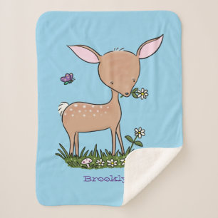 Cobertor Sherpa Óptica de desenho animado de veado de bebê feliz