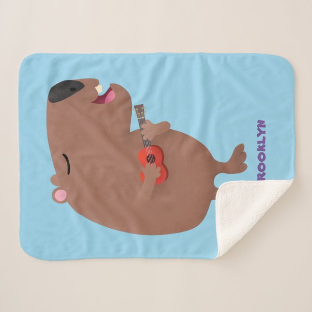 Cobertor De Bebe Óptica desenho animado de capybara ukulele