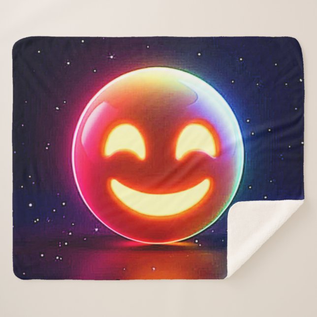 Cobertor Sherpa Orb Emoji Feliz e Brilhante (Frente (Horizontal))