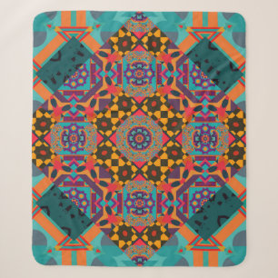 Cobertor Sherpa Ornamentado Oriental: Decor Verde de Luxo.