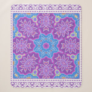 Cobertor Sherpa Ornamento colorido decorativo sobre fundo branco,