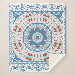 Cobertor Sherpa Ornamento colorido decorativo sobre fundo branco,