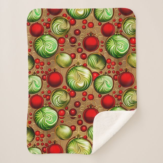 Cobertor Sherpa Ornamentos Vermelhos e Vermelhos (Frente)
