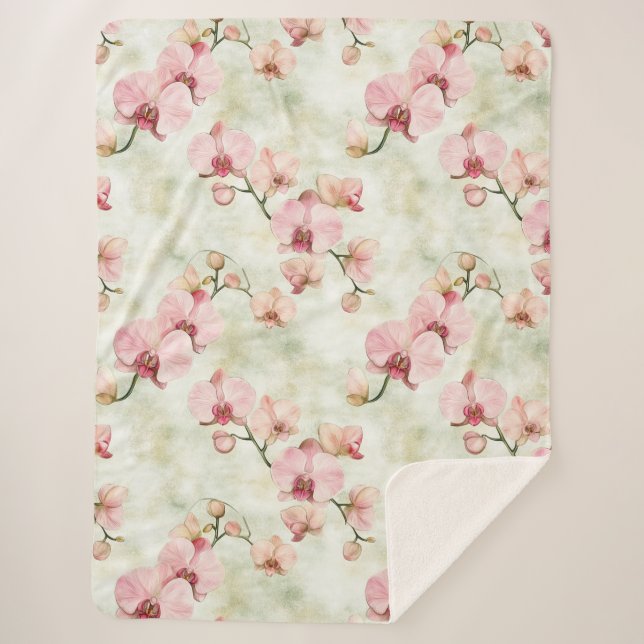 Cobertor Sherpa Orquídeas Rosa bonito (Frente)