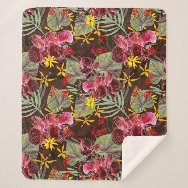 Cobertor Sherpa Orquídeas vermelhas. (Frente)