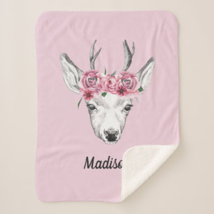 Cobertor Sherpa Os cervos das flores da aguarela adicionam seu