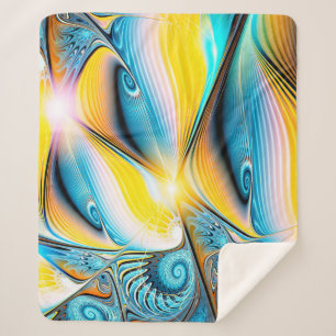 Cobertor Sherpa ouro artístico abstrato e luz azul moderna