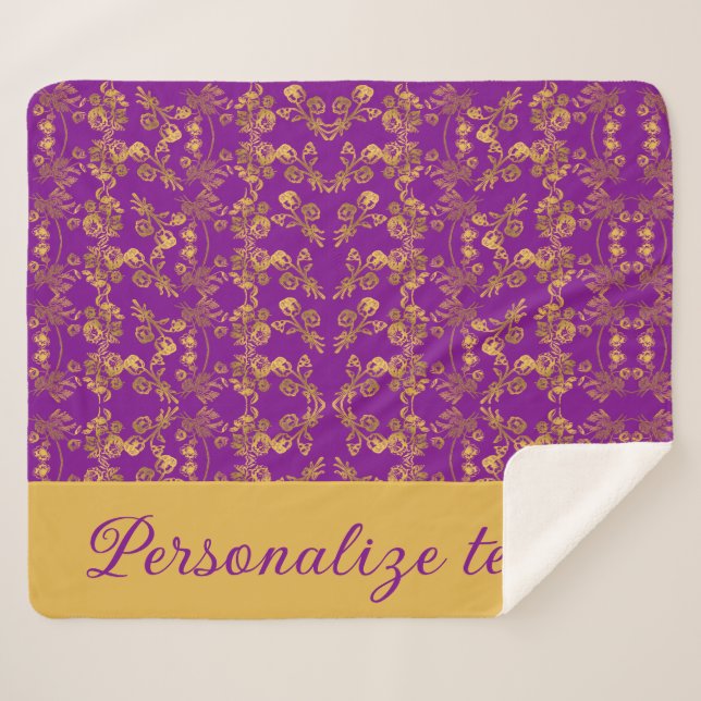 Cobertor Sherpa Ouro chic Flores púrpura | personalizado (Frente (Horizontal))