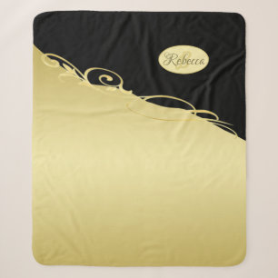 Cobertor Sherpa Ouro de luxo decorativo em ouro e preto, Monograma