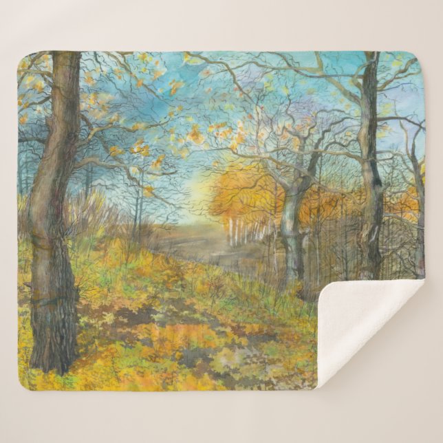 Cobertor Sherpa Ouro de outono num carvalho (Frente (Horizontal))