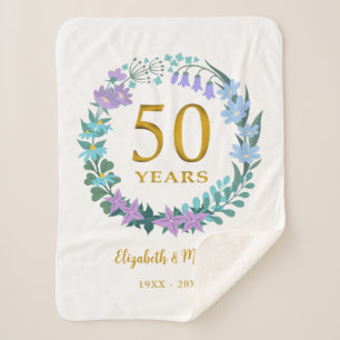 Cobertor Sherpa ouro dos 50 anos Floral Bluebells Wreath