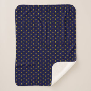 Cobertor Sherpa Ouro Fleur de Lis no Marinho Blue