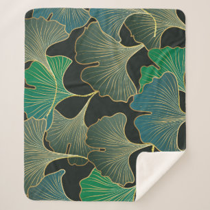 Cobertor Sherpa Ouro luxuoso Ginkgo, arte vintage.
