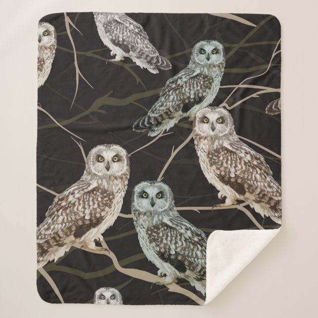 Cobertor Sherpa owl sitting on a branch (Frente)