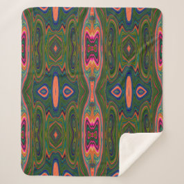 Cobertor Sherpa Padrão Abstrato azul, verde e laranja retrô