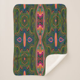 Cobertor Sherpa Padrão Abstrato azul, verde e laranja retrô