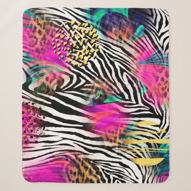 Cobertor Sherpa Padrão abstrato colorido com textureabstra zebra (Frente)