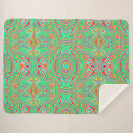 Cobertor Sherpa Padrão Abstrato Retro de Laranja e Verde Lima