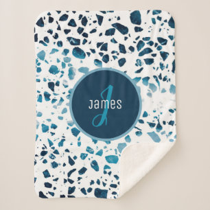 Cobertor Sherpa Padrão Abstrato Terrazzo azul-mosaico personalizad