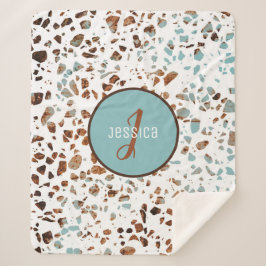 Cobertor Sherpa Padrão Abstrato Terrazzo Brown & Blue personalizad