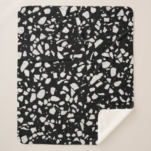 Cobertor Sherpa Padrão abstrato Terrazzo Mosaico preto e branco