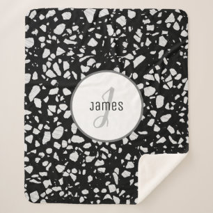 Cobertor Sherpa Padrão Abstrato Terrazzo preto e branco personaliz