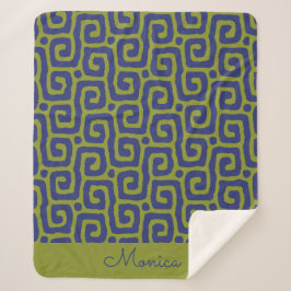 Cobertor Sherpa Padrão abstrato verde oliva e azul