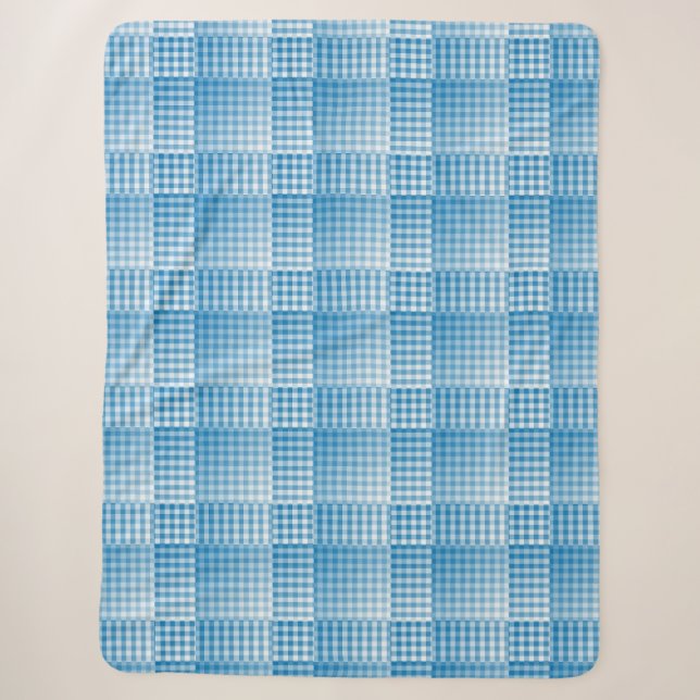 Cobertor Sherpa Padrão Abstrato Xadrez Branco Azul (Frente)