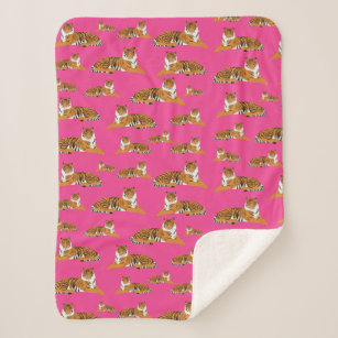 Cobertor Sherpa Padrão Animal do Tigre Laranja Cor-de-rosa