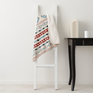 Cobertor Sherpa Padrão Aztec Blue Black Cream Mixed Motifs