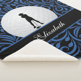 Cobertor Sherpa Padrão Azul Preto de Golfe Personalizado