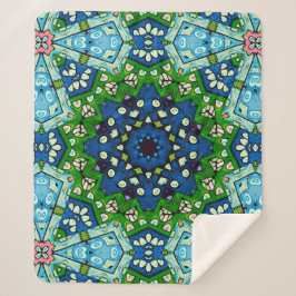 Cobertor Sherpa Padrão Azul Verde-Mosaico Mandala Retro