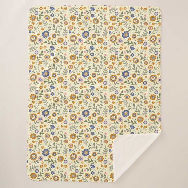 Cobertor Sherpa Padrão Boho 01.w Amarelo BG (Frente)