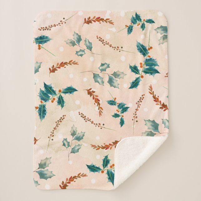 Cobertor Sherpa Padrão Boho de Folhas de Natal (Frente)