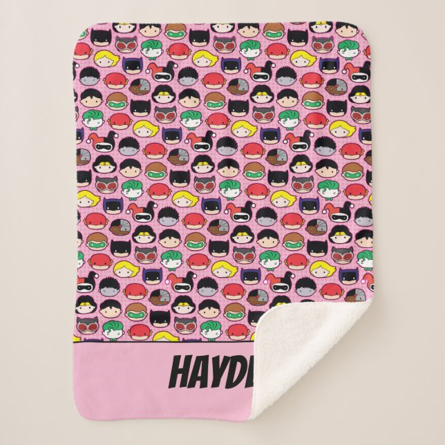 Cobertor Sherpa Padrão Chefe da Liga da Justiça Chibi (Frente)